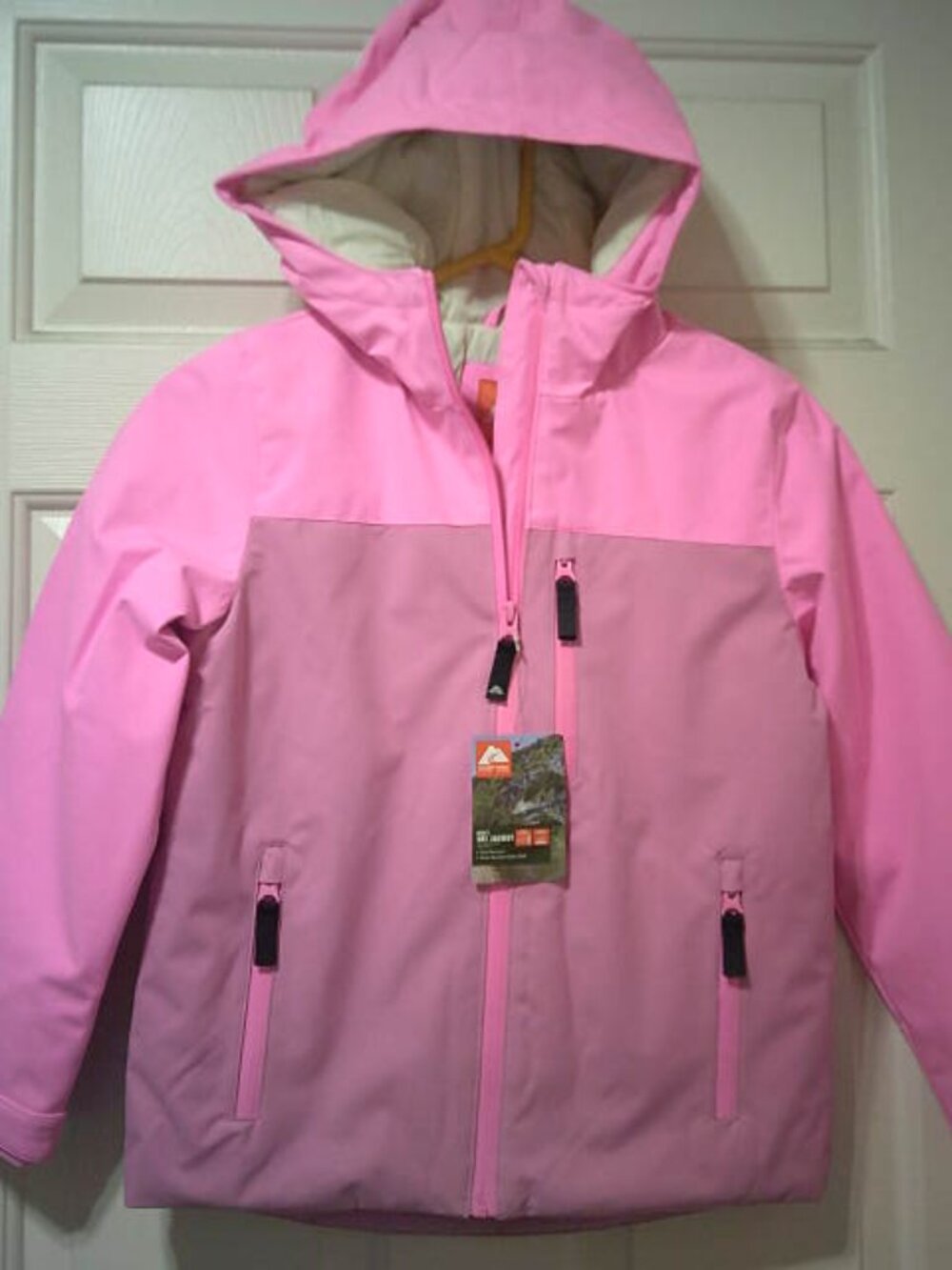 NEW OZARK TRAIL GIRLS SZ M 7/8 PINK SKI JACKET FULL ZIP 3 POCKETS WATER WIND RES